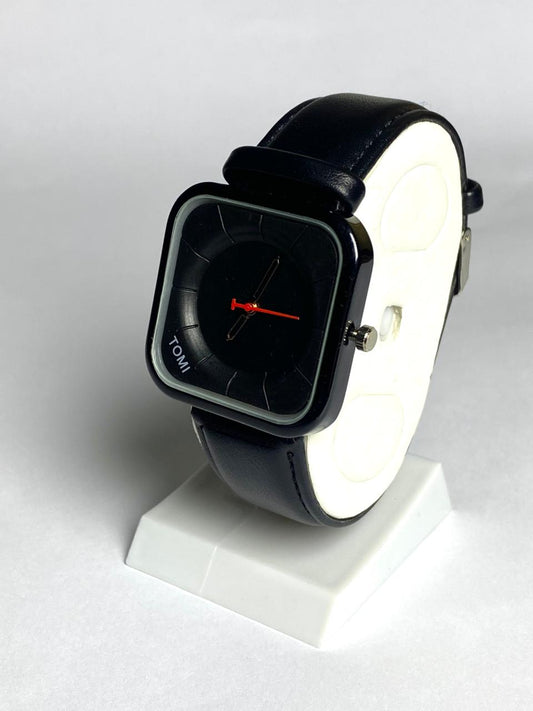TOMI Modern Square All-Black Watch ā Minimalist Leather Series