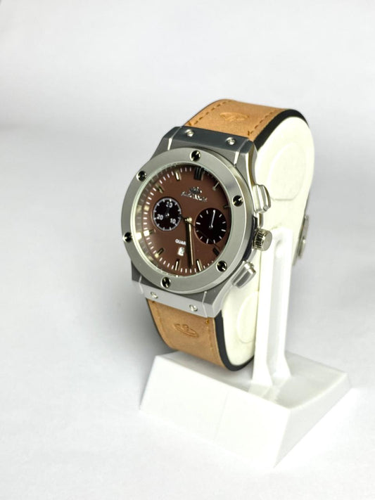 ELEGANCE Luxury Tan Leather Chrono-Style Watch