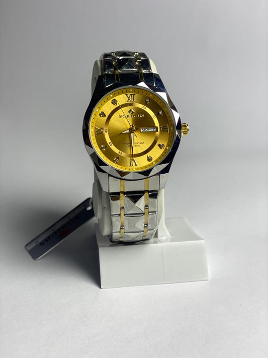 FORICHS Luxury Silver Chain Day/Date Menās Watch