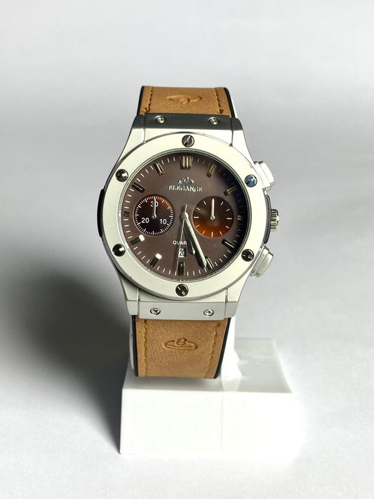 ELEGANCE Luxury Tan Leather Chrono-Style Watch