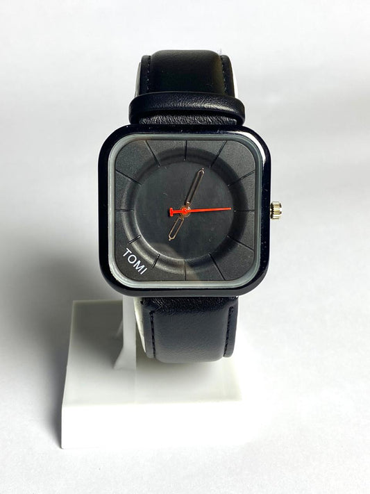 TOMI Modern Square All-Black Watch – Minimalist Leather Series