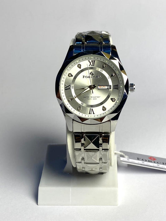 FORICHS Luxury Silver Chain Day/Date Men’s Watch